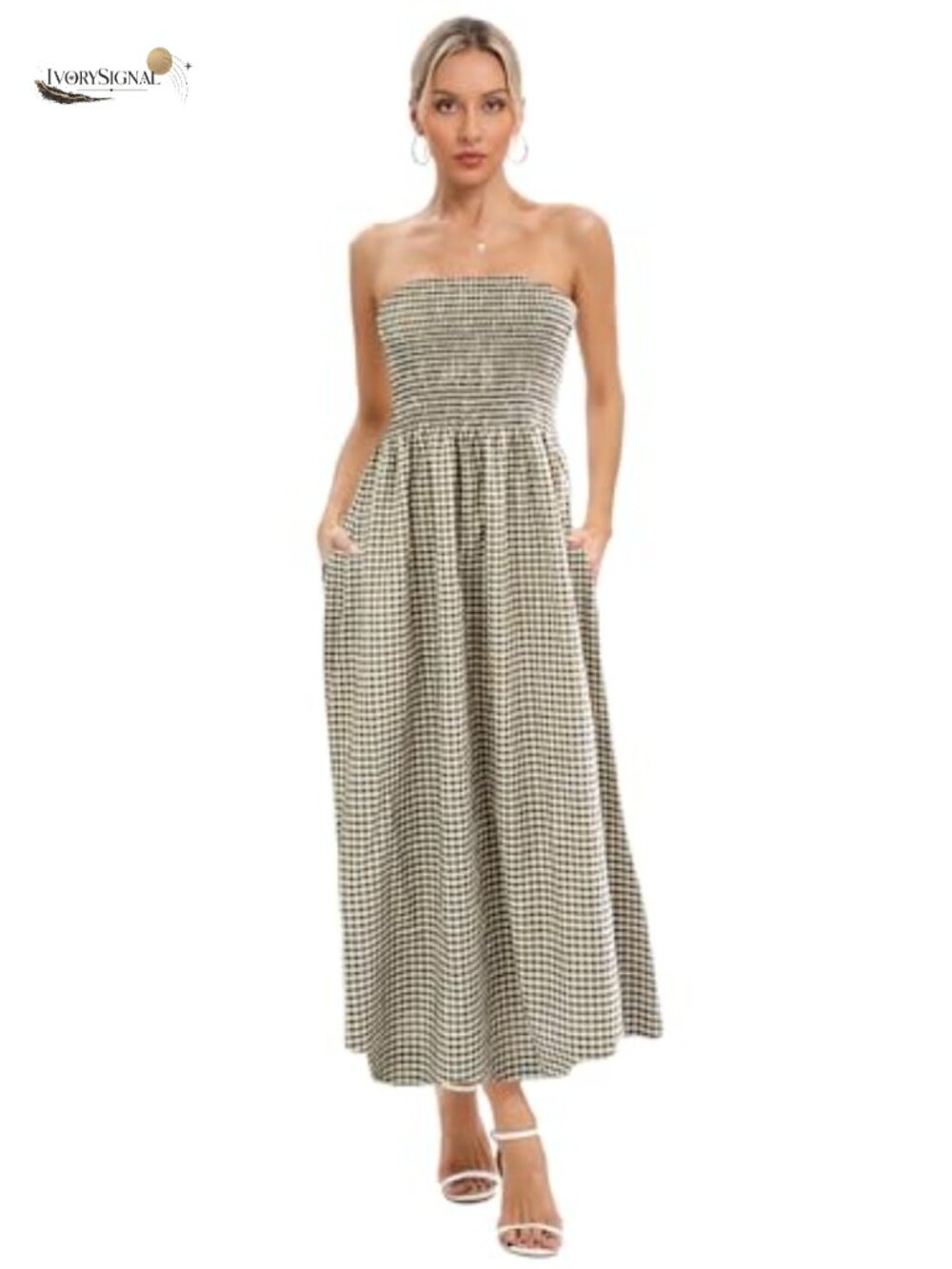 Strapless Smocked Flowy Boho Maxi Dress Tube Top Beach Sundress